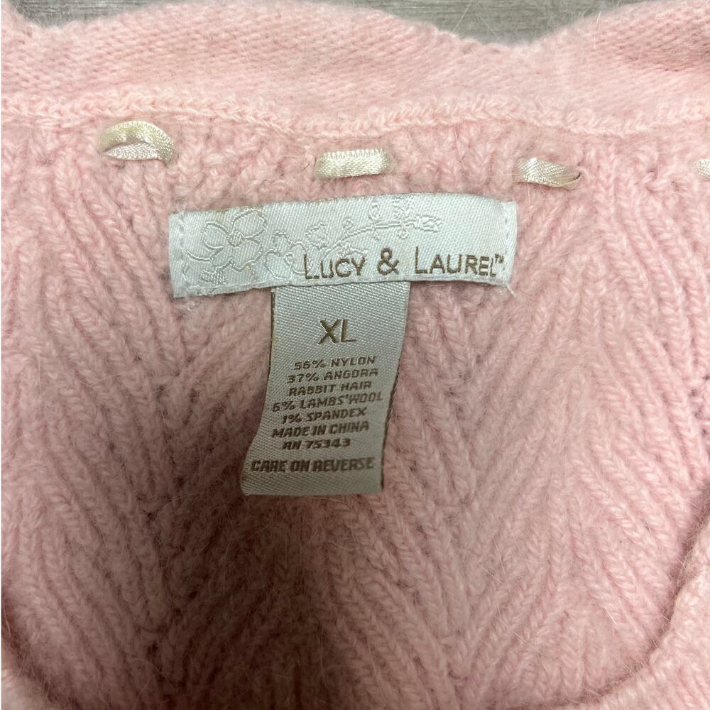 Lucy & Laurel Balletcore Pink Knit Sweater XL Fairycore Lace-Up Angora Blend - Picture 4 of 10